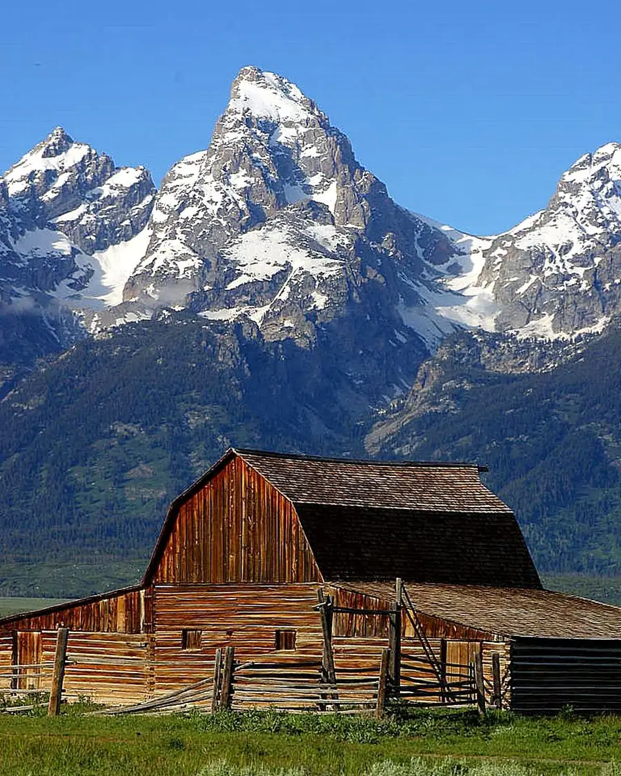 The T.A. Moulton barn on Mormon Row with the Teton range behind it